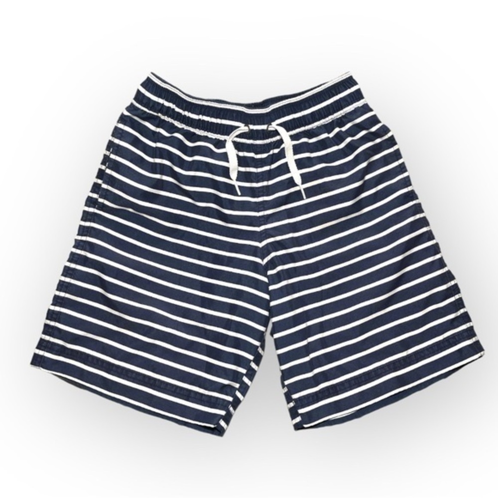 Hanna Andersson Boys Navy White Striped Swim Trunks Board Shorts Bathing Suit